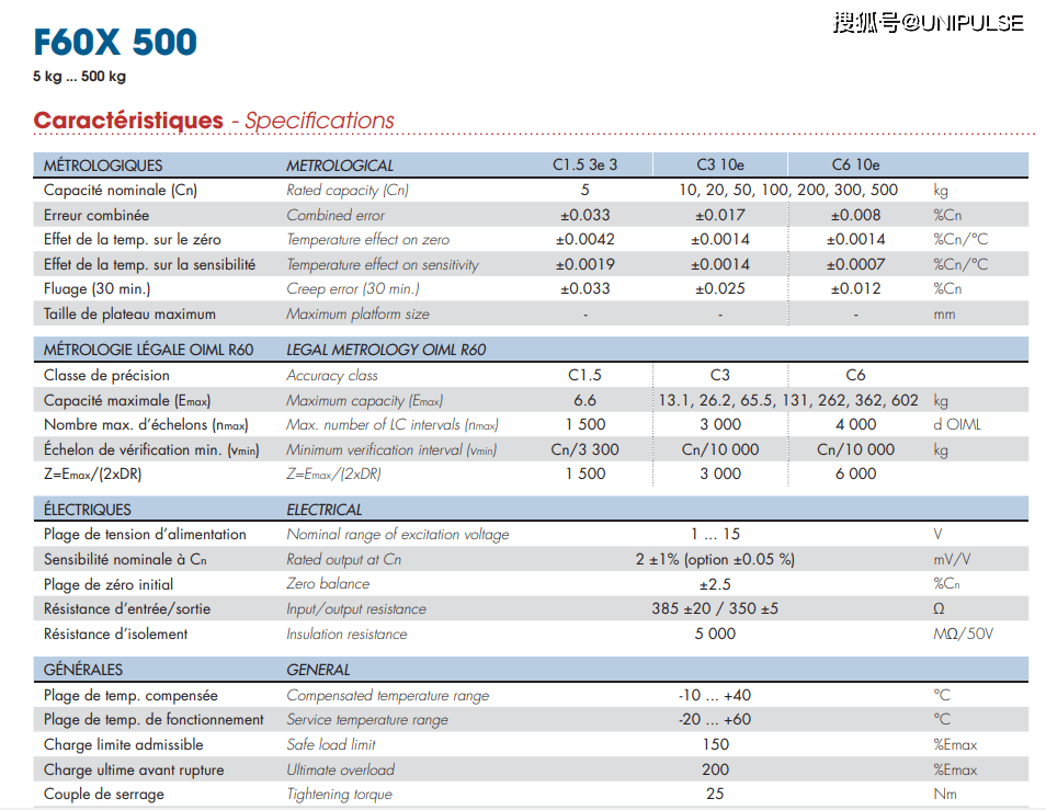 SCAIME称重传感器F60X200 C3 CH 10e 6-W TR法国世感