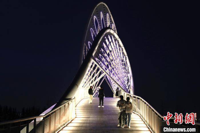 陕西咸阳平沙落雁桥夜景如画